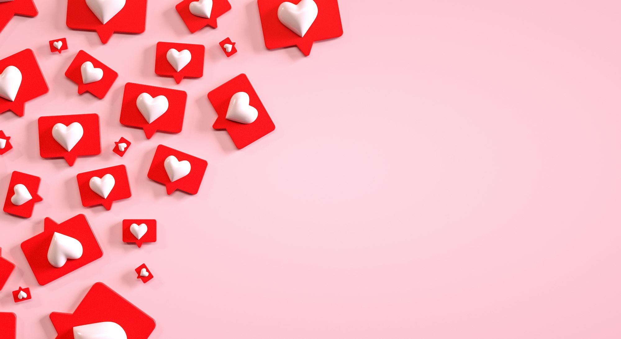 Social media marketing template with copyspace and a heap of like buttons. 3d render